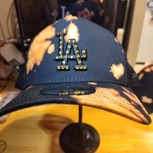 Dodgers LA Tie Dye Trucker Hat New Era 9Forty. Yellow Diamante Done By Me.